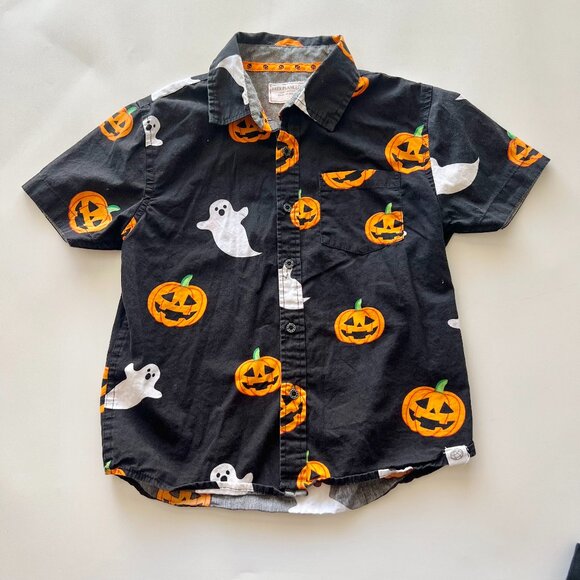 Boys 6 Free Planet Halloween Pumpkin Jack o Lantern and Ghost Button Up Shirt - Picture 1 of 5
